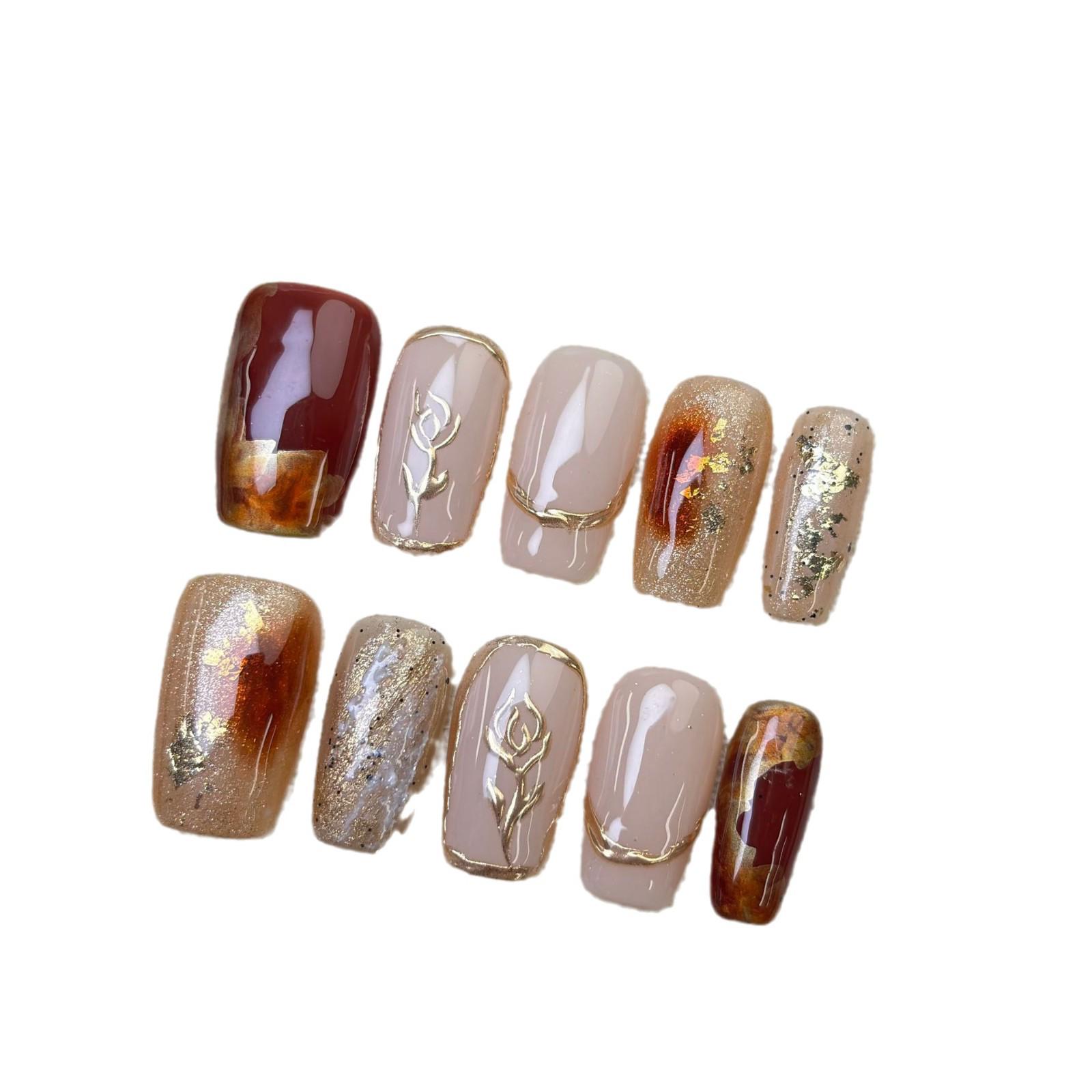 

Наклейки для гелевого нейл-арта ручной работы Golden Rose - Расписанные вручную, Чисто ручная работа, Горячо продаваемые носибельные ногти Large