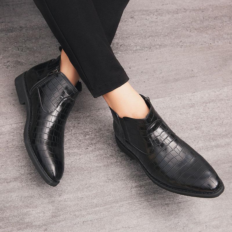 New Winter Fashion Chelsea Ankle Boots Men's Pointed Alligator Pattern Casual Shoes Luxury Designer High Tops Zapatos Hombre