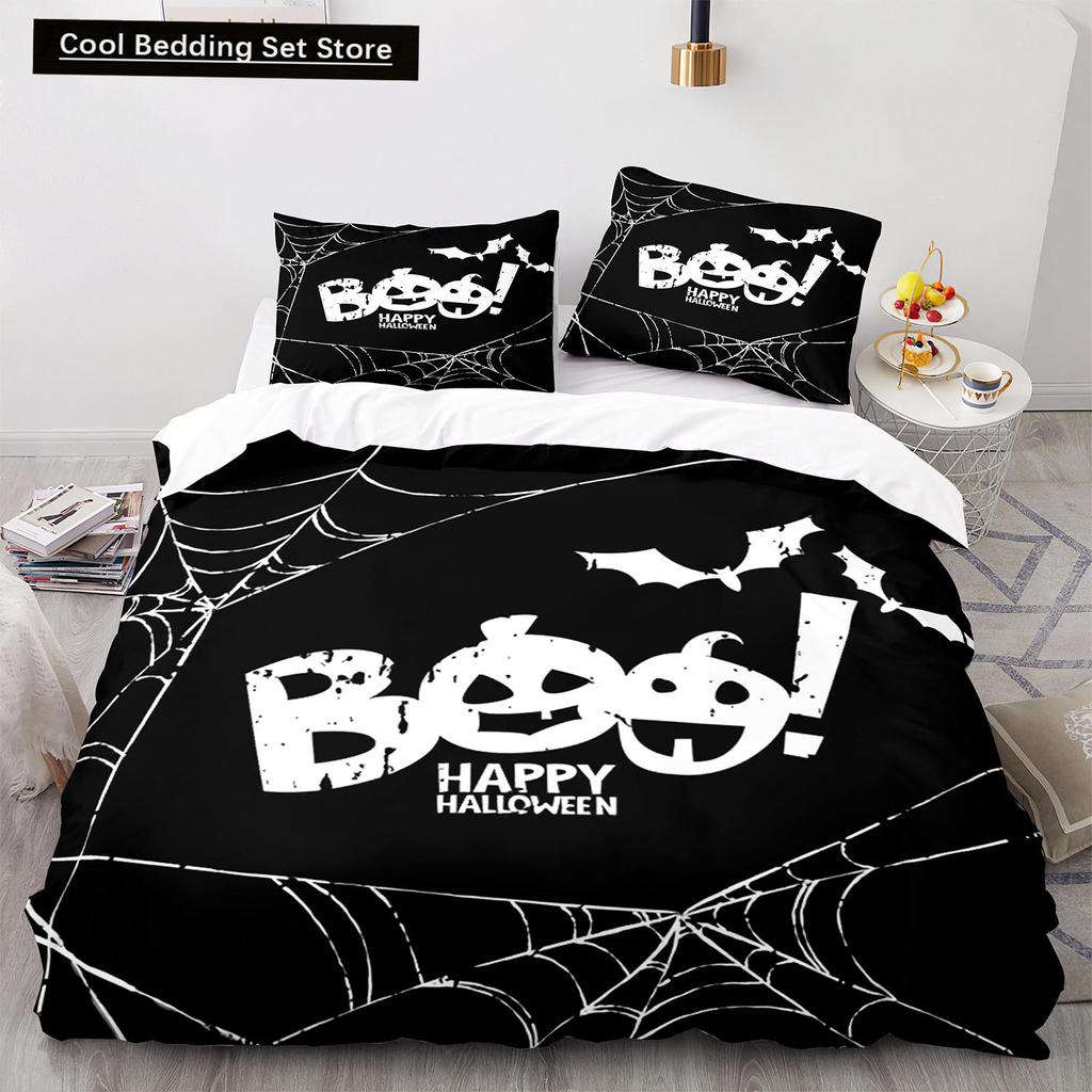 Halloween Boo King Queen Duvet Cover Cartoon Eyes Bedding Set for Kids Teens Adults Little Monster Ghost Polyester Quilt Cover