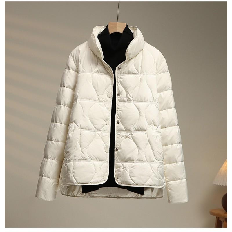 Womens Lightweight Short Down Jacket Stand Collar Slim Fit White Duck Winter Coat