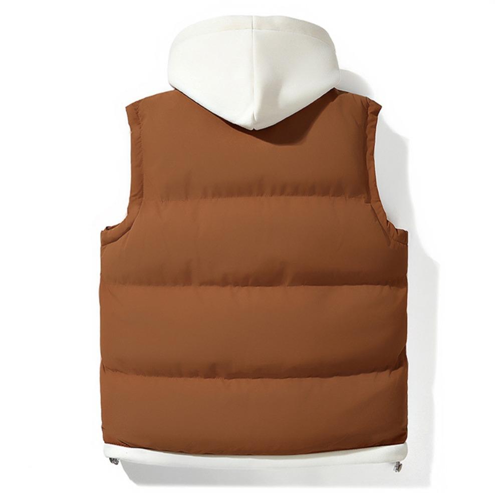 Korean Fashion Hooded Vest for Men and Women Autumn Winter Casual Sleeveless Men Coats Windproof Sleeveless Men Cotton Jacket with Hood