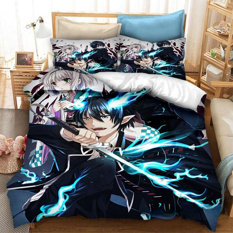 Fashion 3D Printing  Anime Blue Exorcist Bedding Set Duvet Covers Pillowcases One Piece Comforter Bedding Sets Bedclothes Bed