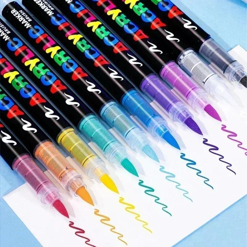 GUANGNA 168-12 Colors Acrylic Marker Pen for Rock Painting Brush Tip Paint Marker Christmas Markers Waterproof Art Supplies