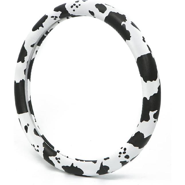 

Dotesy Leather Cow Pattern Steering Wheel Cover Protector Cow Print Car Accessories Anti Slip Universal for 36.5-38cm (Black White) черный белый