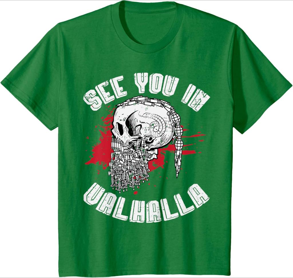 Nordic Warriors See You In Valhalla Norse Mythology Pattern Design100 Cotton Oneck Short Sleeve Printed Mens Tshirt