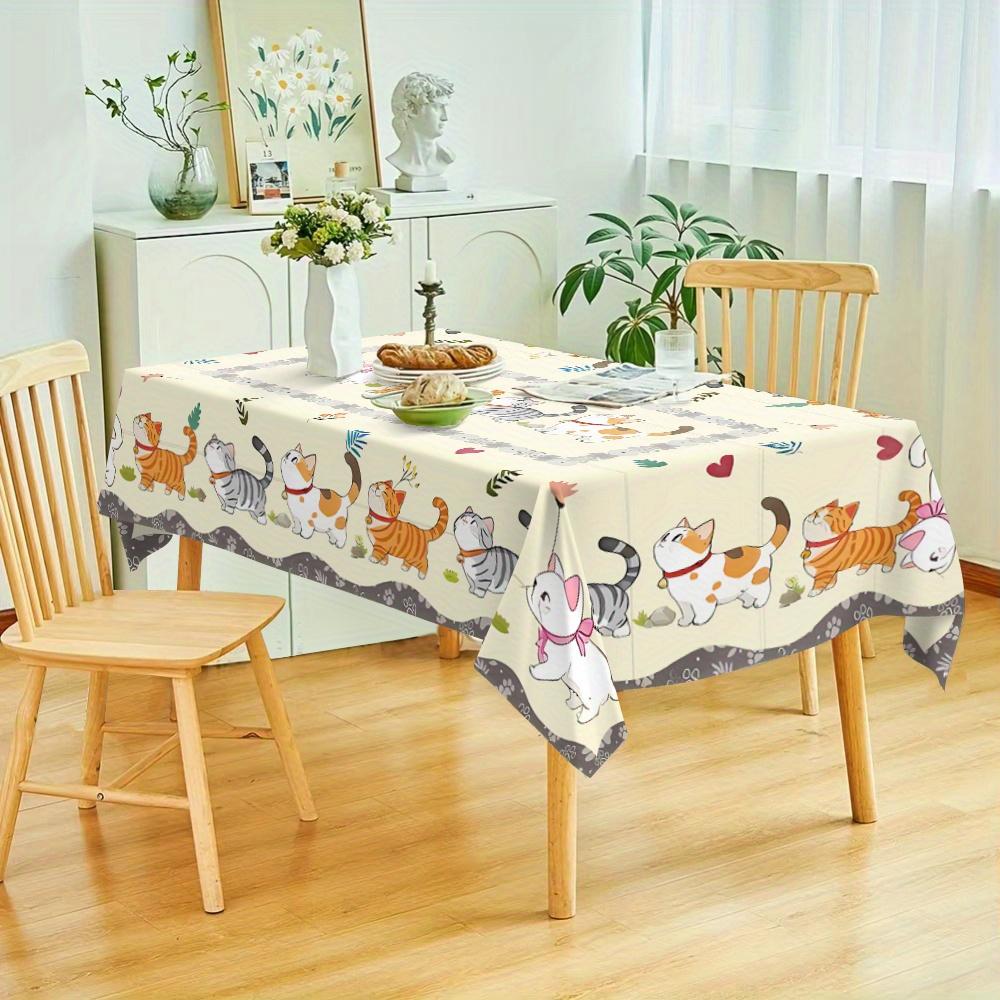 Cartoon Cat Design Rectangle Waterproof Tablecloth for Table Decor Reusable Kitchen Dining Tablecloth Wedding Party Decorations