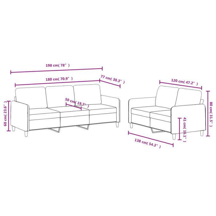 VidaXL Ensemble de Canapés 2 pcs, Canapés avec Accoudoirs et Dossier, Ensemble de Meubles avec Coussins, Mobilier de Salon, 3202016