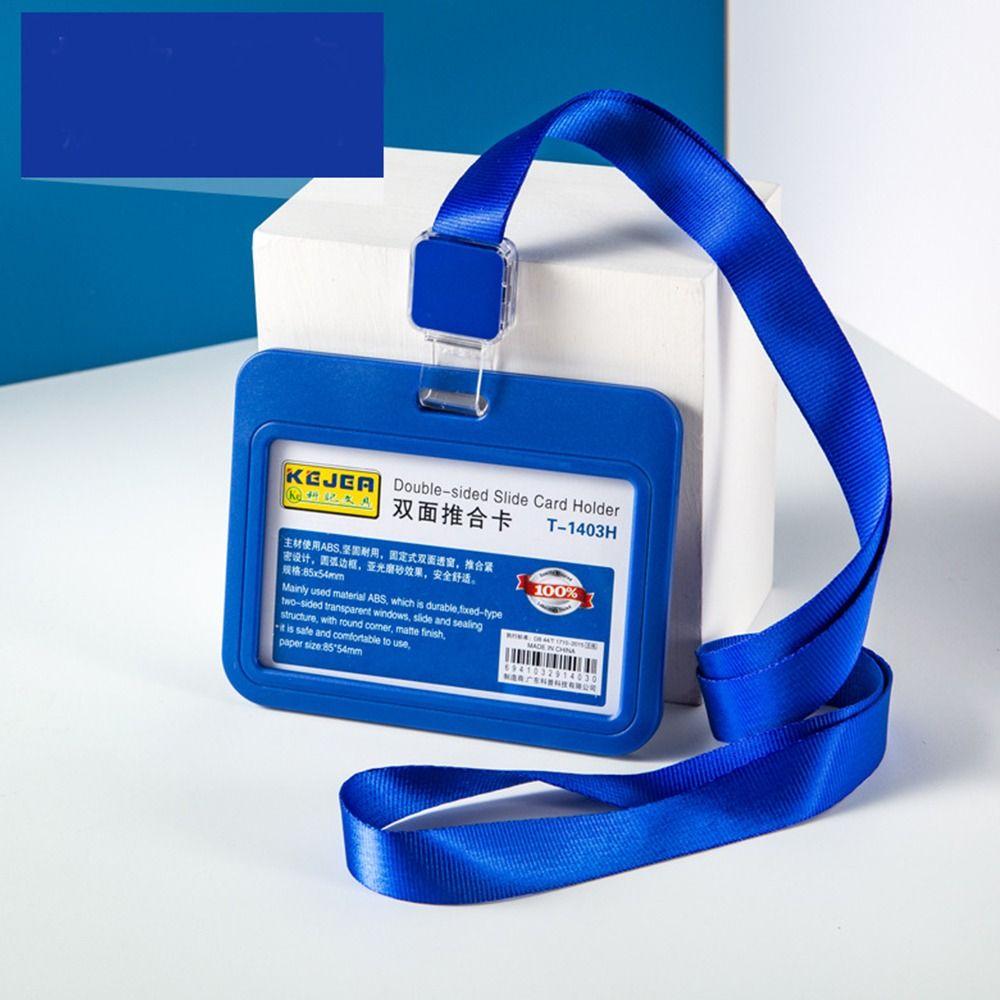 

Card Door Card Vertical Card Cover Lanyard Card Holder Simple Card Case Horizontal Card Protector blue-Horizontal