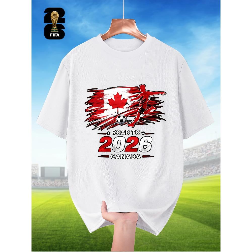 Fifa-Themed Men'S Breathable Summer Short-Sleeve T-Shirt, Featuring Player Silhouette Prints, Perfect for World Cup Themes, Sports Outfits