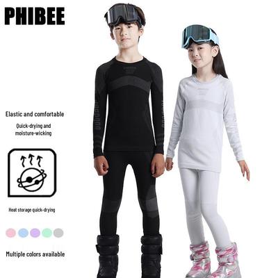 Phibee Kids' Warm Elephant Ski Base Layer Set - Quick-Drying, Close-Fit Underwear for Boys & Girls