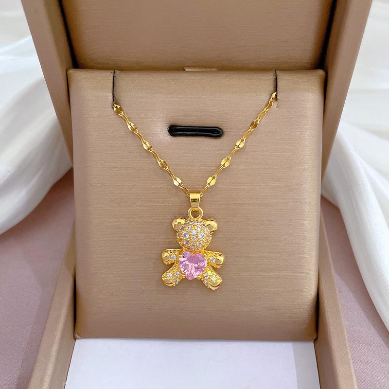 Titanium Steel Micro-Inlaid Gold Plated Women's Lucky Bead Necklace - Trendy Clavicle Chain Accessory