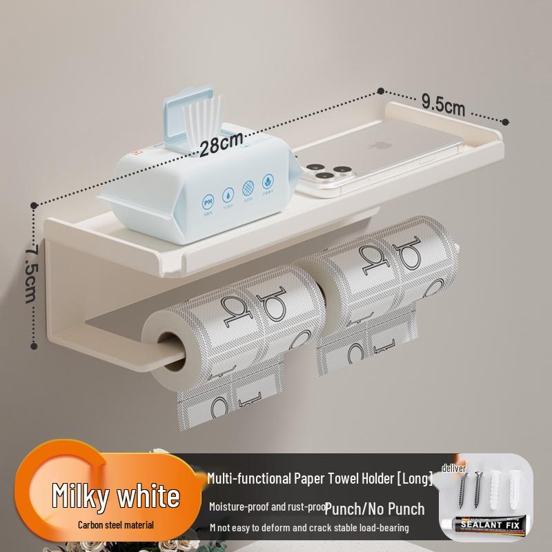 Punch-Free Bathroom Wall-Mounted Tissue and Phone Holder - Aluminum Alloy Shelf for Roll Paper