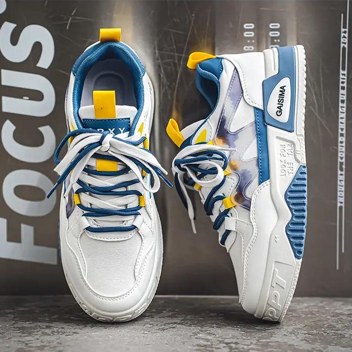 Men's shoes autumn 2024 new Korean version of men's sports and leisure trend versatile leather surface non-slip thick sole heightening board shoes