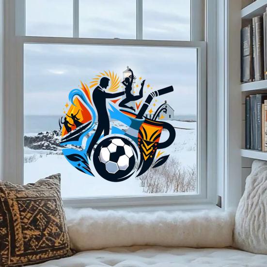 Soccer Window Cling Sport Silhouette Window Stickers Reusable Static PVC Glass Decals for Football Event Party Decor Bedroom School Glass Door Windows