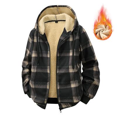 Winter Plaid Kapuzenfleece mit verdicktem Fleece für Wärme und Freizeit, Outdoor-Sport Herrenjacke für Paare
