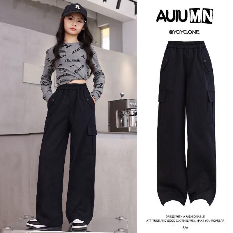 Moonkids Girls  2026 Spring Black Cargo Trousers 140cm