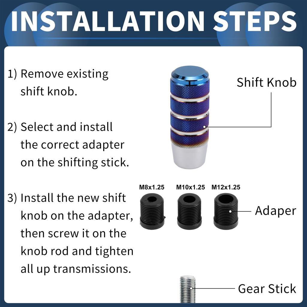 INFINAUTO Car Shift Knob 9.5cm Universal Auto Manual Car Gear Shift Knob with 3