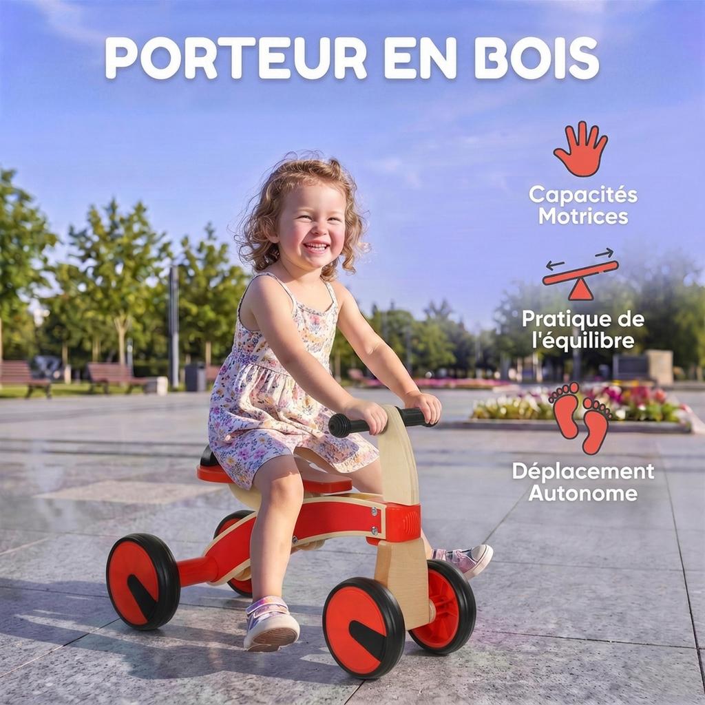 Ride-On Push Car for Children, Without Pedals, EVA Wheels, Backrest, Ages 2-3, Red