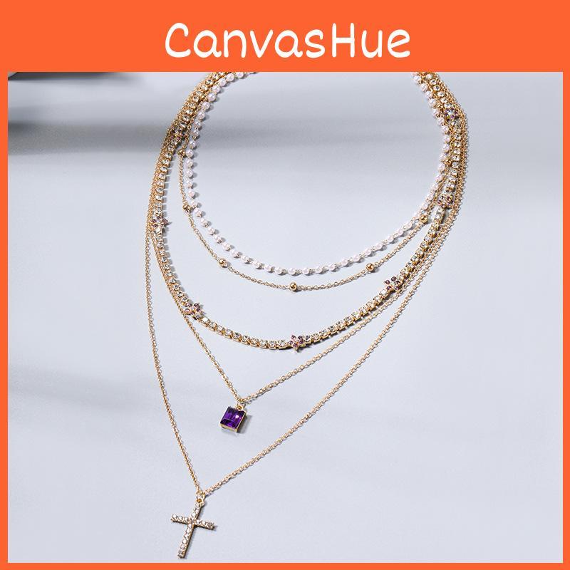 Cross Pendant Necklace For Women With Rhinestone And Geometric Star Design For Fashion Jewelry