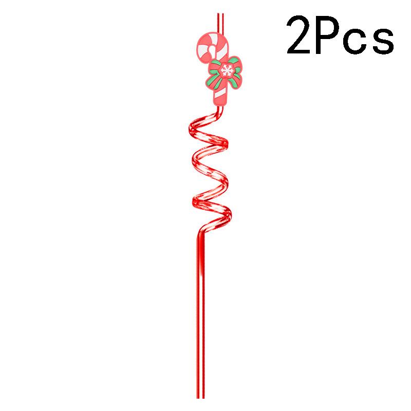 2Pcs Reusable Plastic Straw Cartoon Christmas Drinking Straws Santa Claus Christmas Tree Straw Holiday New Year Party Decoration