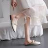 Leather Slides Pearl Low Heel Beige Women's Slippers and Ladies Sandals Chic Elegant Unique Slip-resistant Small Size Shoes