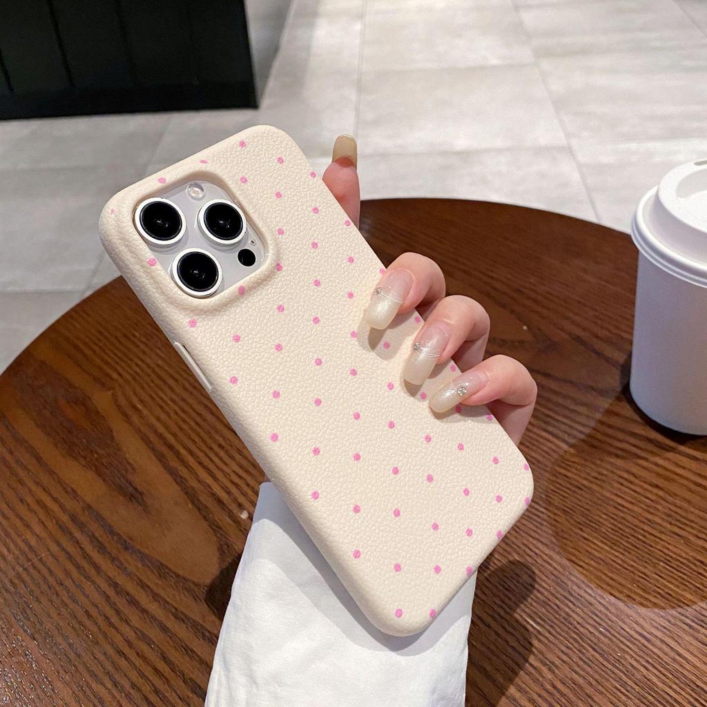 Polka Dot Leather Texture Full Coverage Soft Shell Case for iPhone 12/13/15/16 Pro/Max