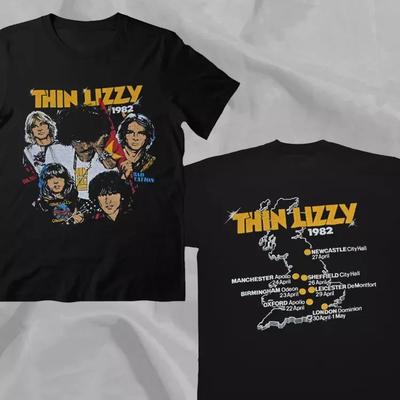 THIN LIZZY 1982 UK Tour Seltenes Schwarzes Doppelseitiges T-Shirt Für Fans