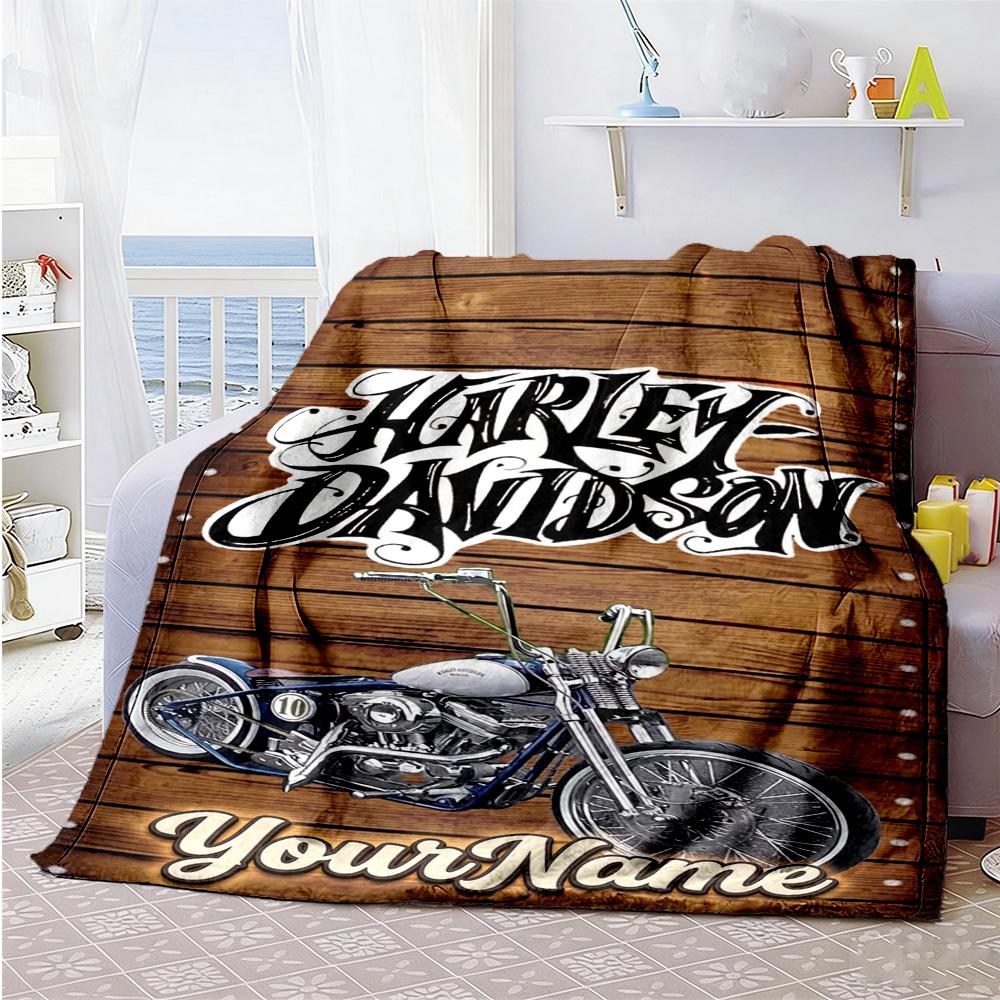 Harley-davidson Motorcycles Personalized Text Blanket Cozy Personalized Blanket Soft & Cozy Throw For Nap Office Chair Livingroom Bed