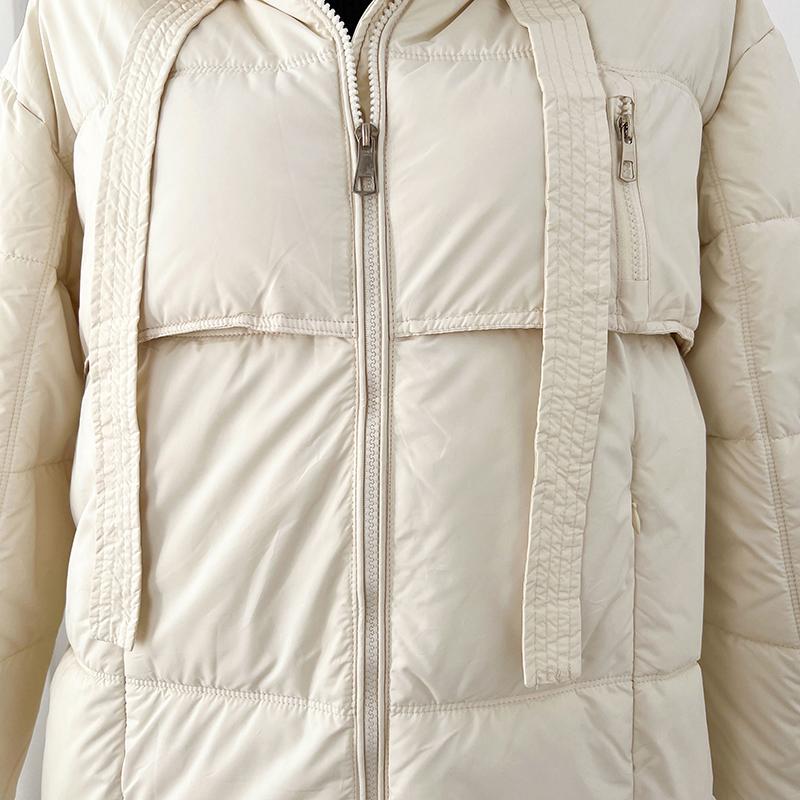 Høst Vinter Tykk Varm Middels Lang Frakk Kvinner Løs Ensfarget Hettejakke Parkas Glidelås Yttertøy S-XL
