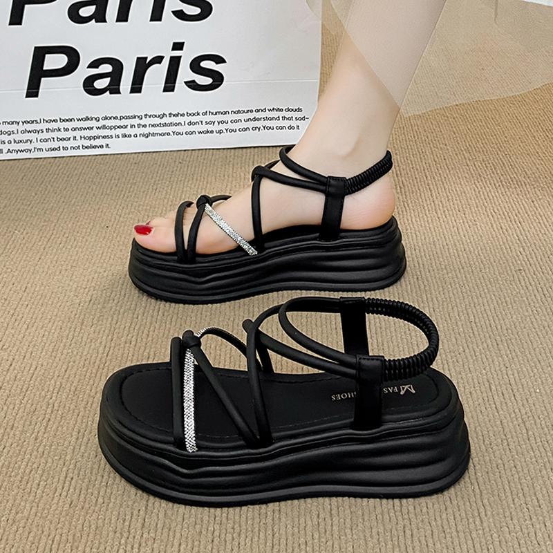 CRLAYDK Women's Sandals Platform Strappy Slip On Slides Open Toe Ladies Beach Shoes Casual Walking Thick Sole Dressy Slippers