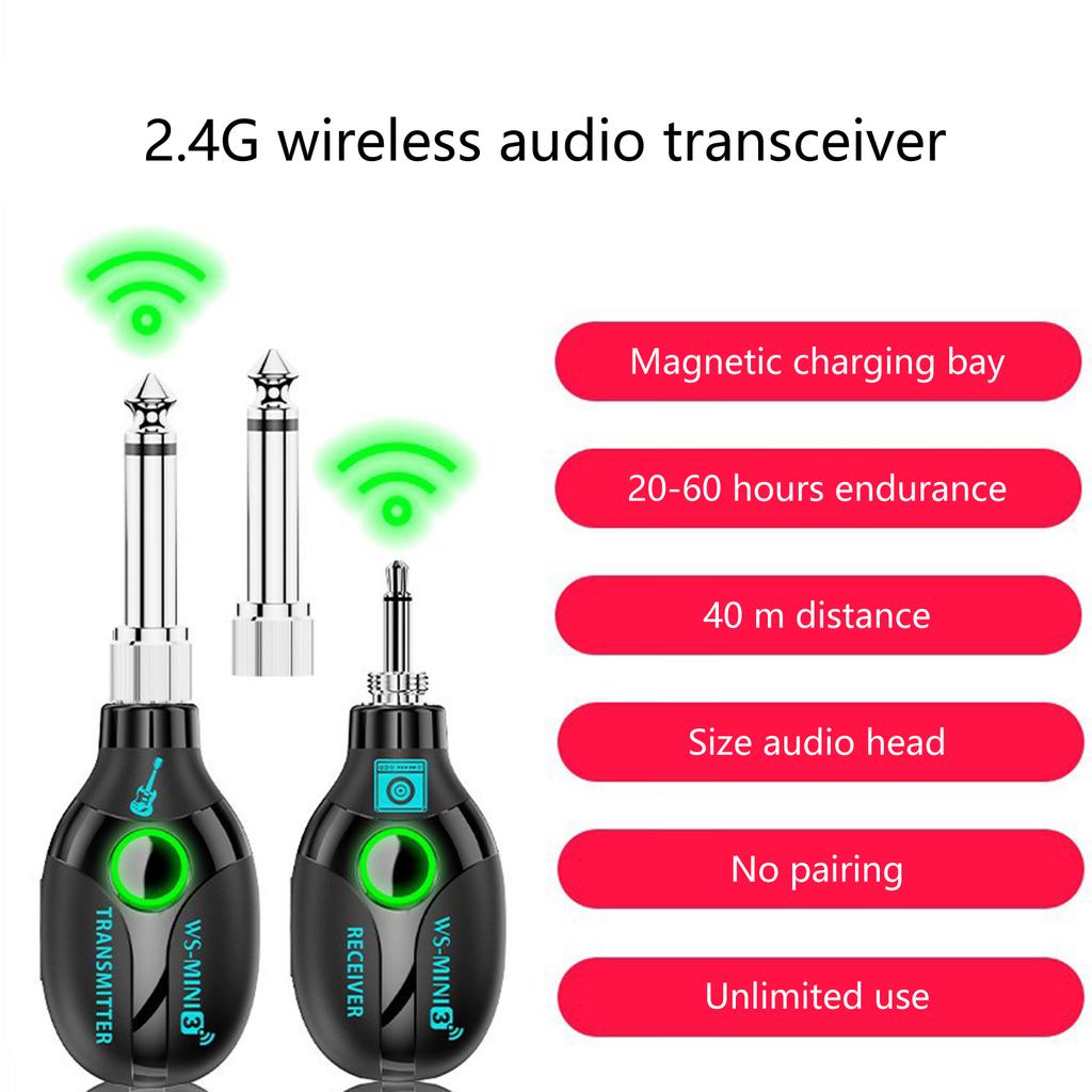 2.4GHz Guitar Wireless System Guitar Transmitter Receiver Rechargeable Digital Guitar System Cordless Guitar Jacks Lead