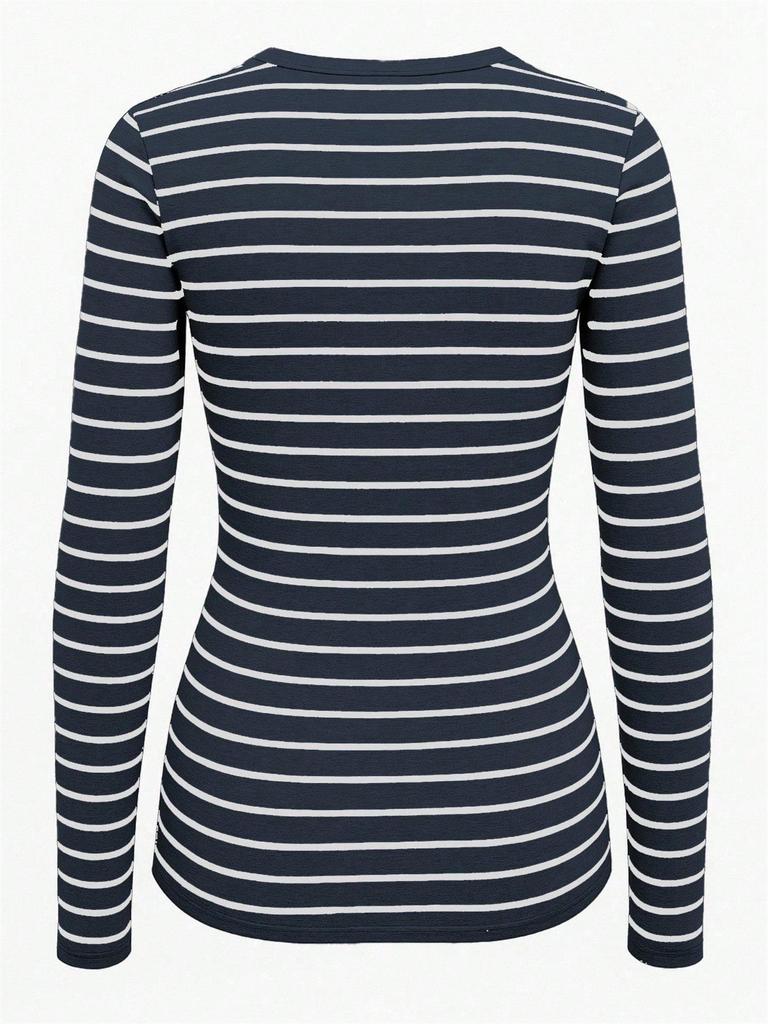 European & American Striped V-neck Long-sleeve Slimming T-shirt - Autumn/Winter Casual Korean Style
