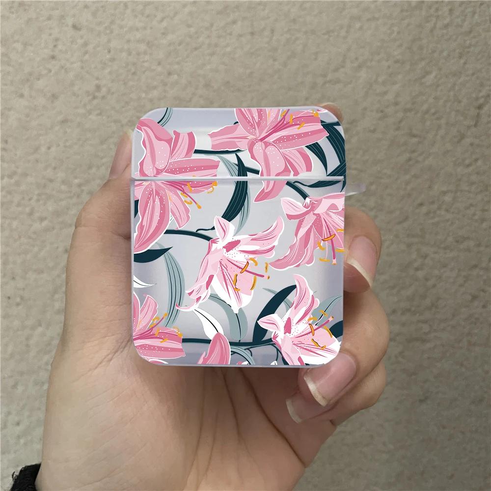 Cute Lily Flower Print Earphone Case for Apple AirPods 4 1 2 Pro2 Pro Bluetooth Headphone Cover Protective Soft TPU Cover Cases