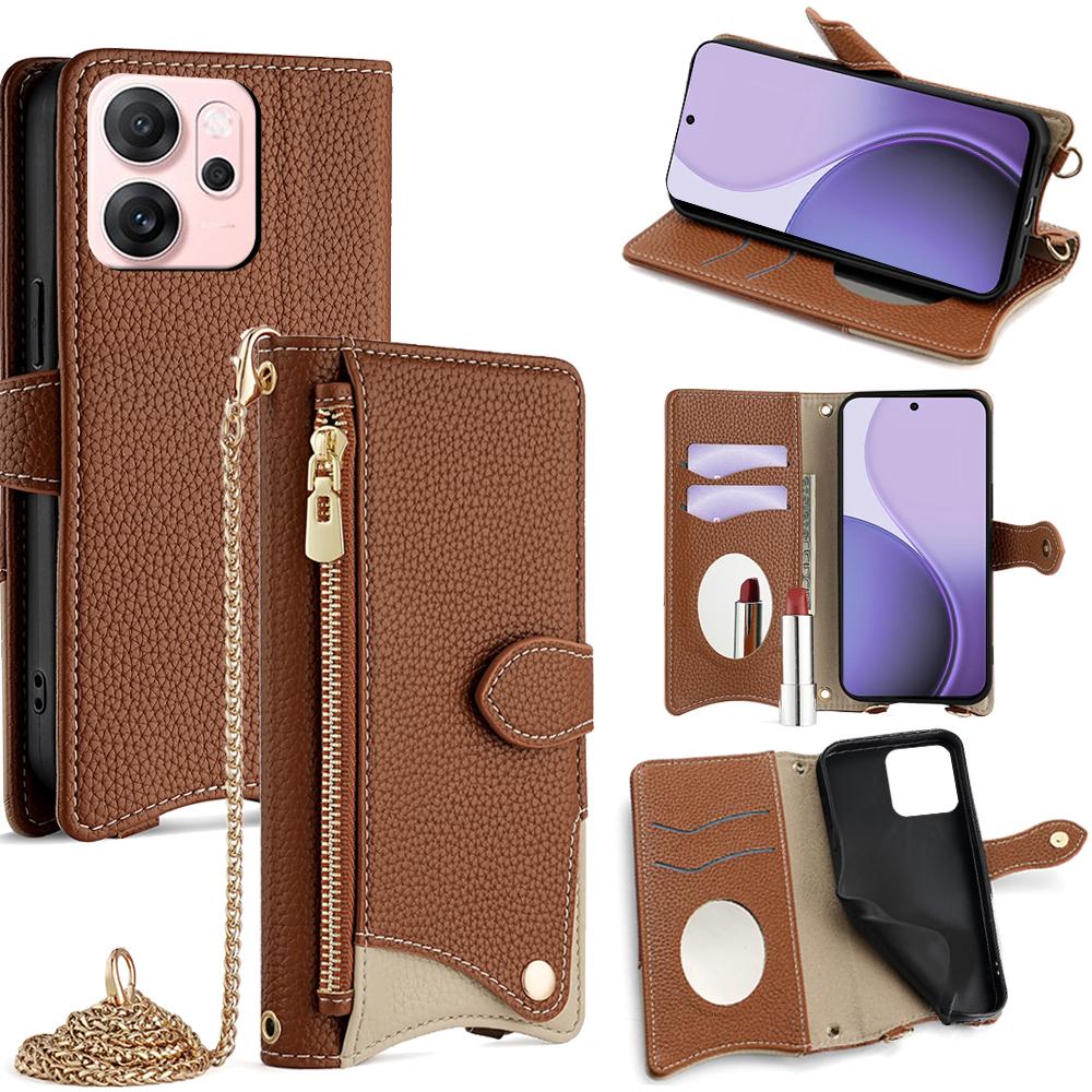For Oppo Reno14 F 5G Leather Case Wallet Stand Cover Irregular Tail Style with Chain Strap