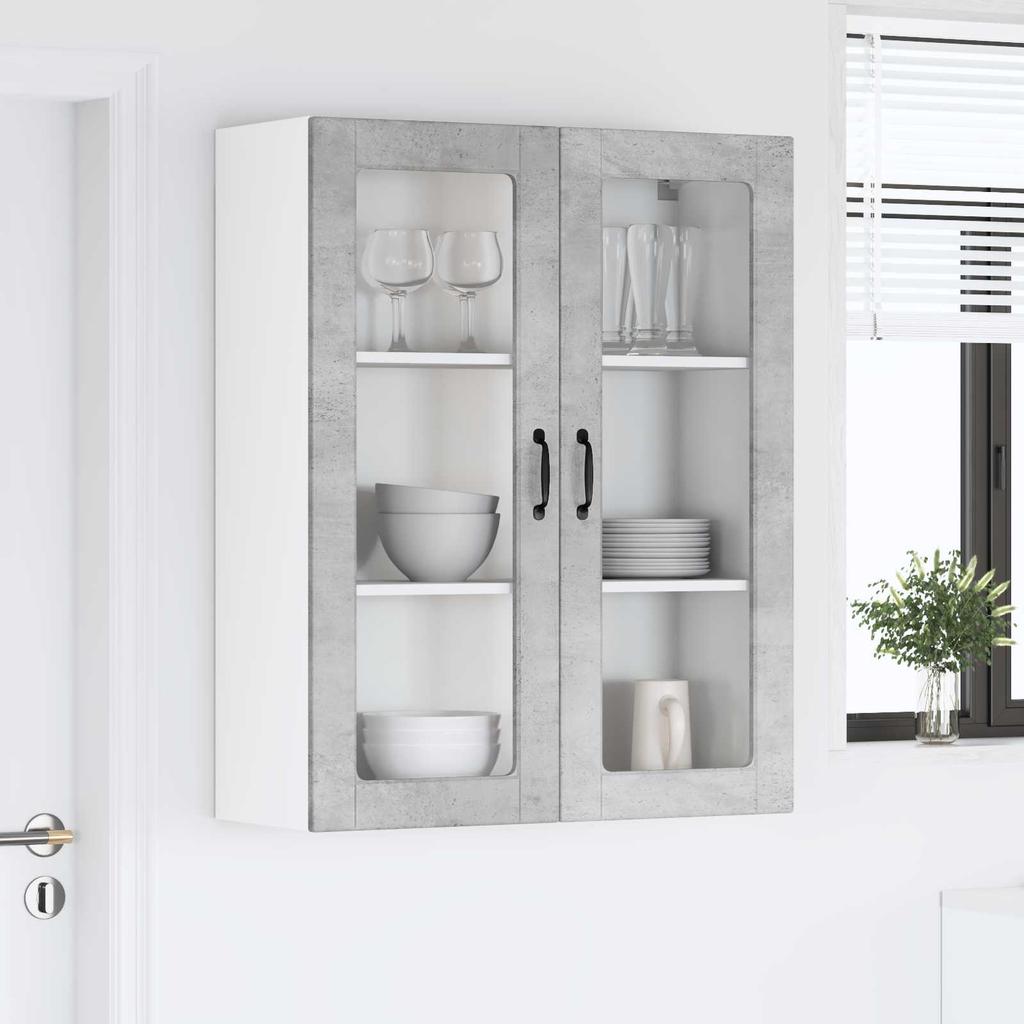 Lucca Wall Mounted Glass Cabinet Concrete Grey 80 x 31 x 100 cm Particleboard