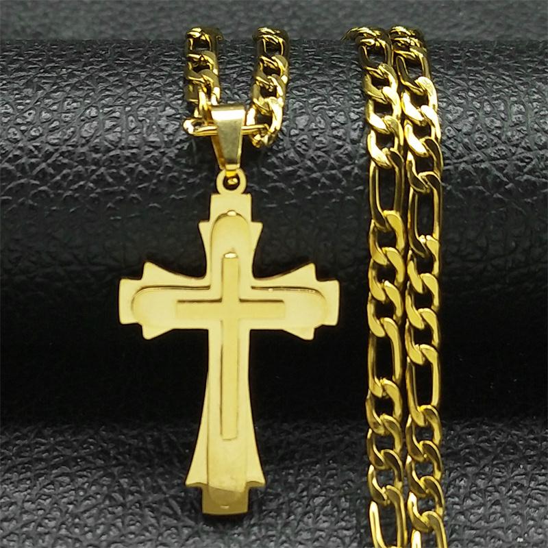 Hip Hop Christian Jesus Cross Necklace for Women Men Stainless Steel Silver Color Choker Prayer Baptism Gift Jewelry 8225-QKC