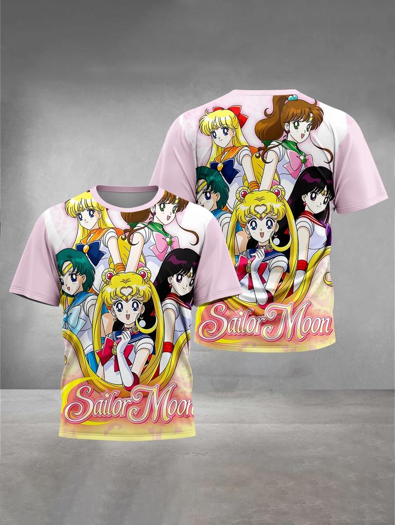 2026 Summer Sailor Moon Retro Cosplay T-shirt Oversized 3D Printed Short-sleeved Family Unisex Children's Sports Shirt