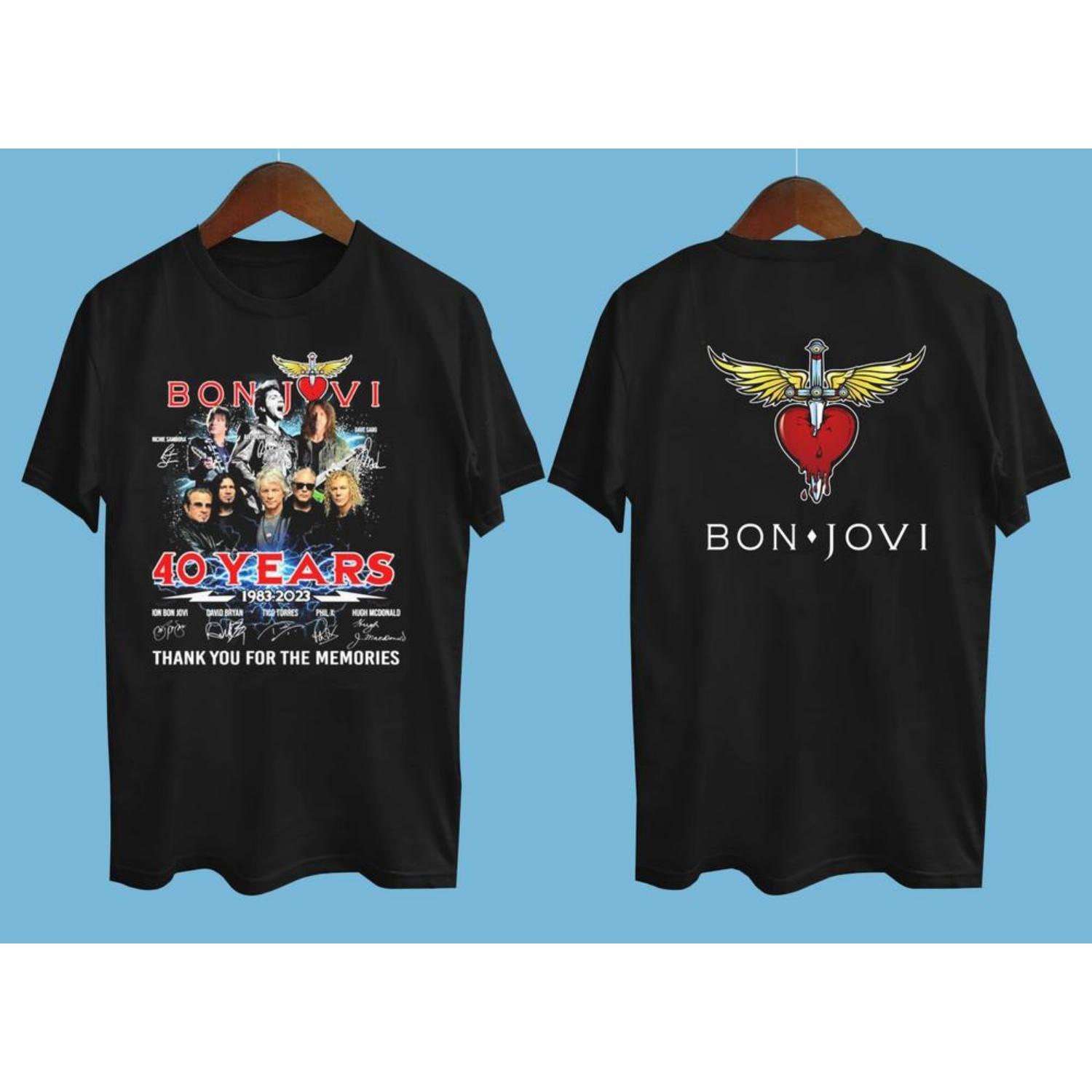 

Bon Jovi 40 Years 1983 2023 Signatures Gift For Fan All Size Shirt AH1132 Unisex T-Shirt S чёрный