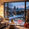 Santa Claus Wall Stickers Merry Christmas Window Cling, Heart Shaped Sticker with Xmas Creative Holiday Home Accents Tree Balls, Winter Static