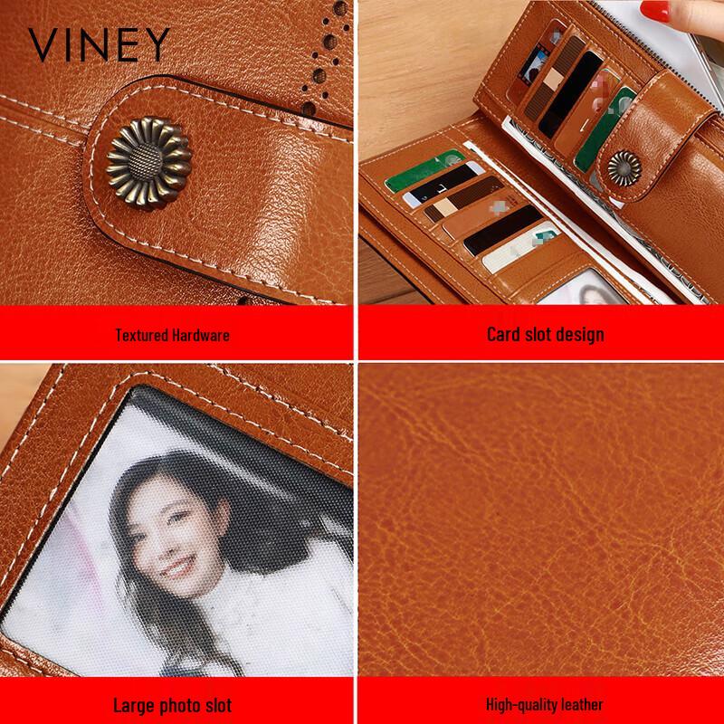 VINEY Women's Light Luxury Long Cowhide Wallet