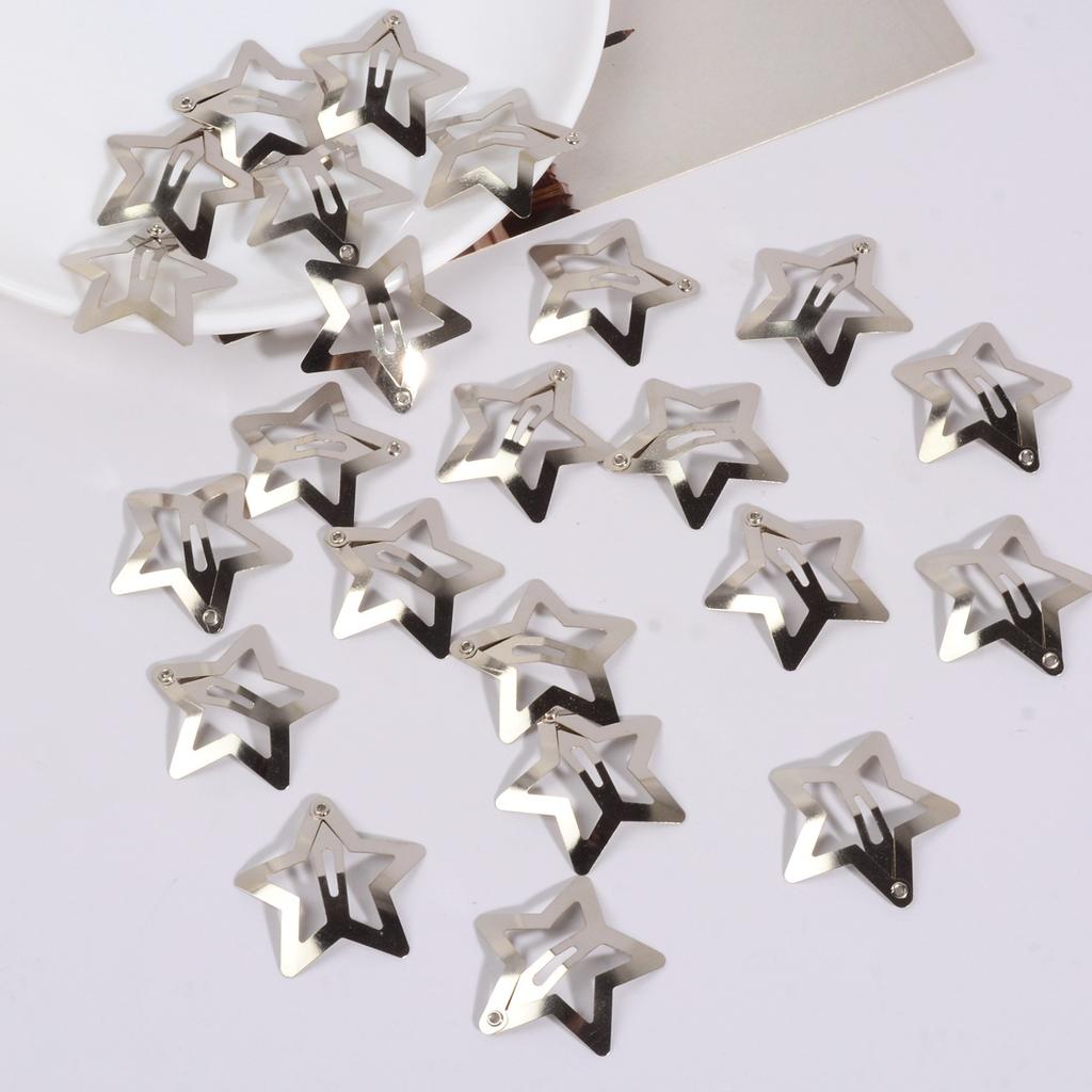 50PCS Y2K Silver Star Hair Clips for Girls Filigree Star Metal Snap Clip Women Simple BB Hairpins Barrettes Hair Accessories