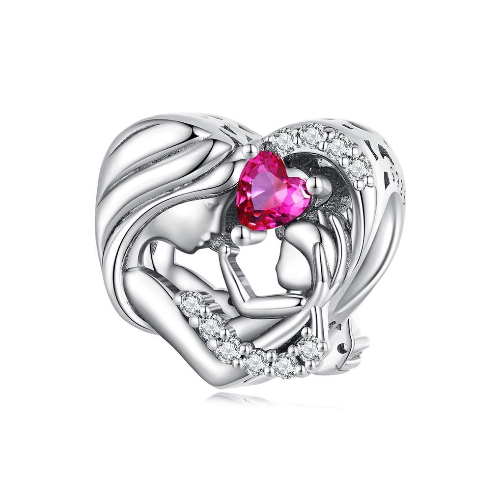WOSTU 925 Silver Heart Shape Charms Growth Hanging Bead Red CZ Love Affinity Pendant For Original Jewelry Thanksgiving