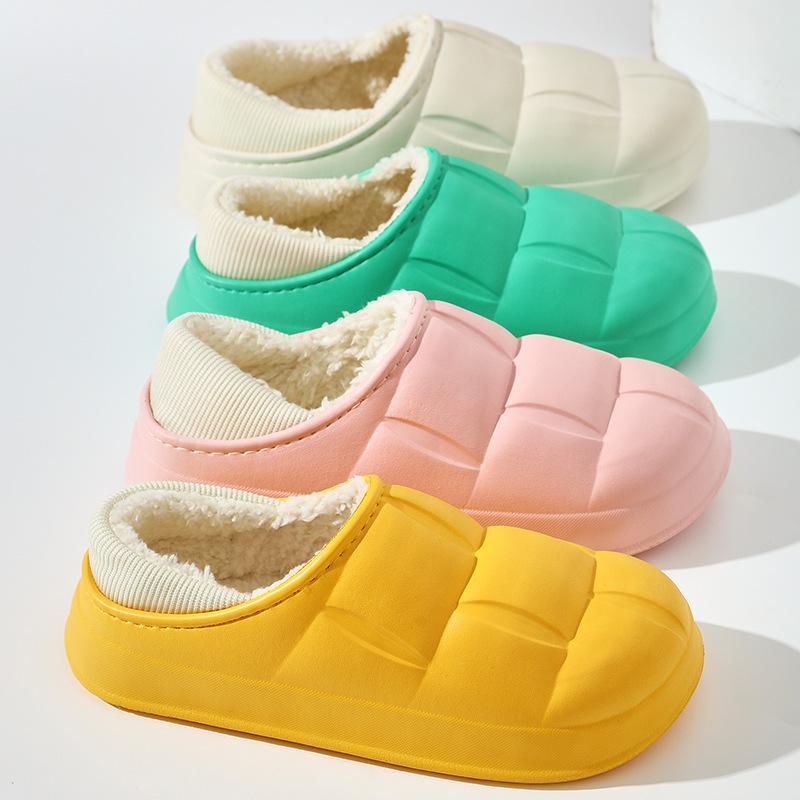Women Winter Home Cotton Slippers Waterproof Eva Warm Plush Slippers For Girls Platform Slides Female Indoor Non-Slip Shoes