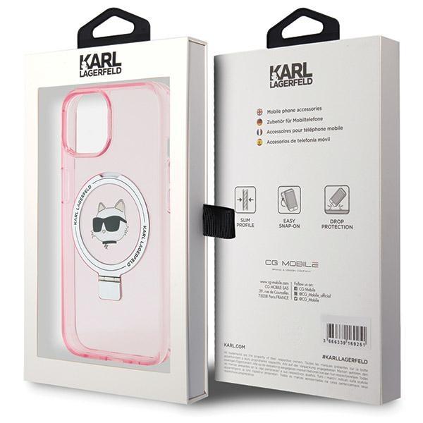 Karl Lagerfeld Klhmp15Shmrschp Iphone 15 / 14 / 13 6.1 Różowy/Pink Hardcase Ring Stand Choupette Head Magsafe