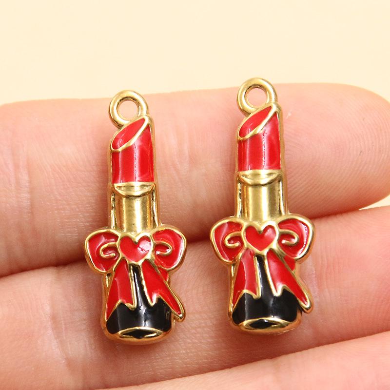 Gold-Enamel Double-Sided Stainless Steel Pendant with French-Style Beauty Accessories Design