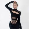 Women's European American Style Mesh Hollow Long Sleeve Bodysuit