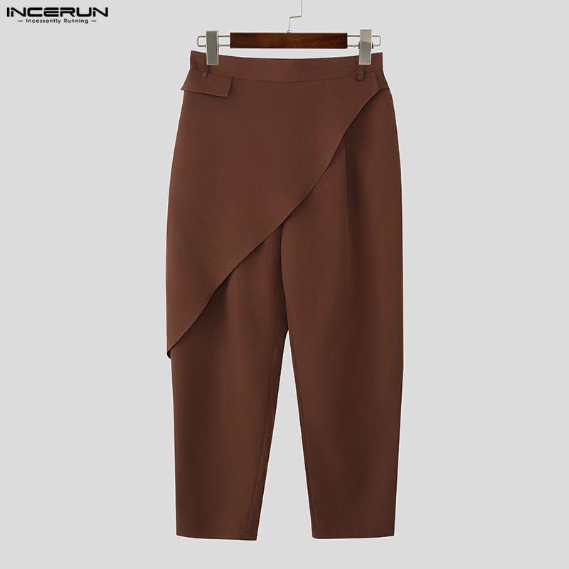 INCERUN Men Back Elastic Waist Casual Long Front Layers Harem Pants Trousers