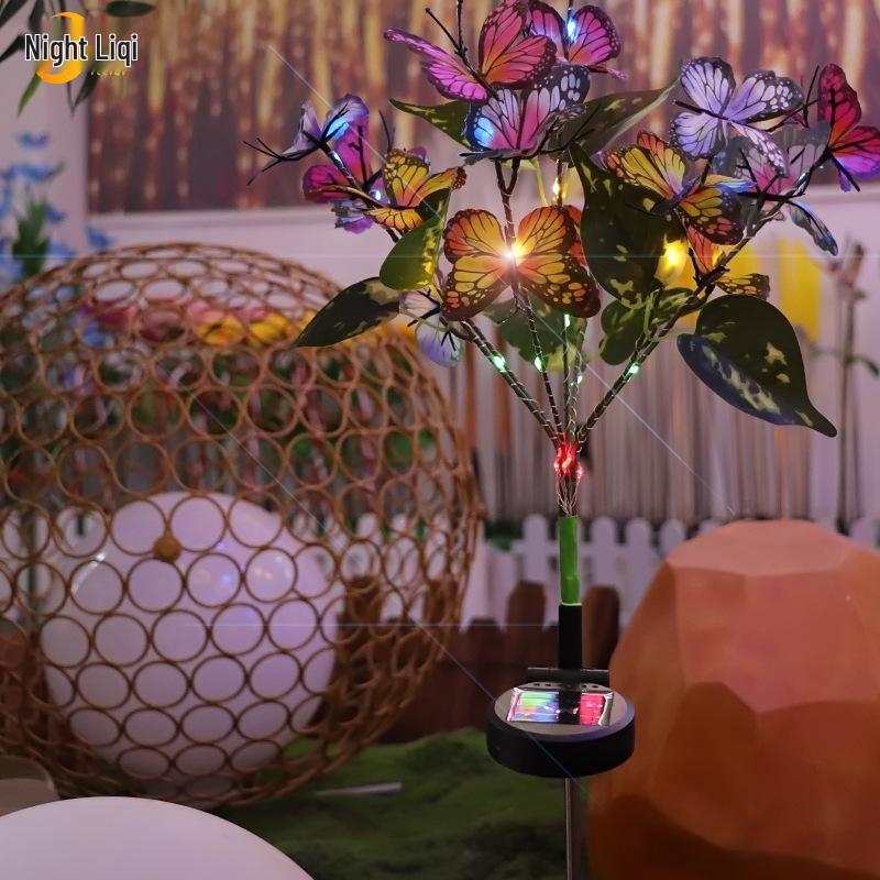 Solar LED Butterfly Flower Lantern: Outdoor Waterproof Ground Light for Courtyard and Square Decoration