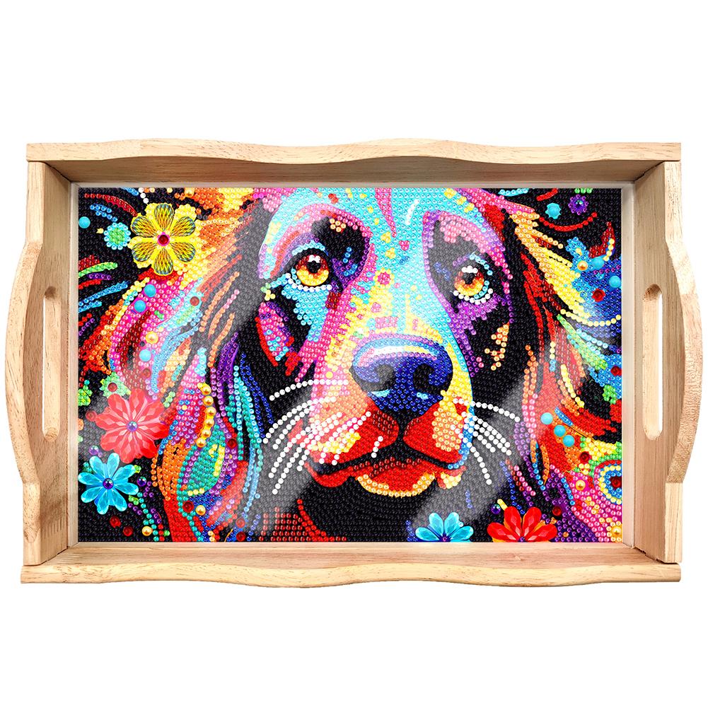 

Diamond Painting Rectangular Wooden Tray with Handle Nesting Food Trays Coffee Table Tray Dinner Organizer Tray for Serving Food