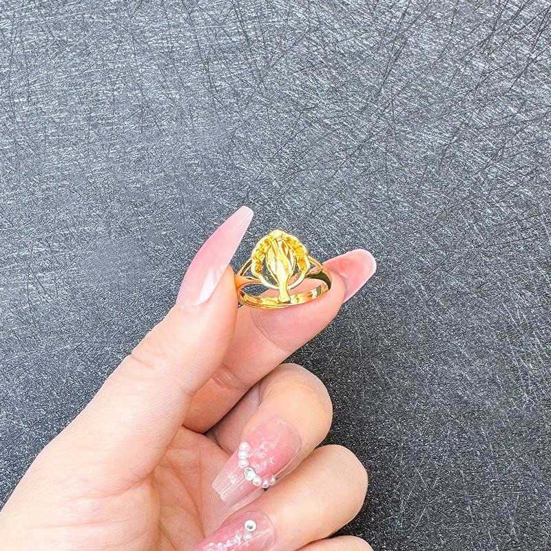 Blumenring aus vietnamesischem Sandgold für Frauen, langlebiges Goldimitat, auffälliger Brautschmuck zur Hochzeit.